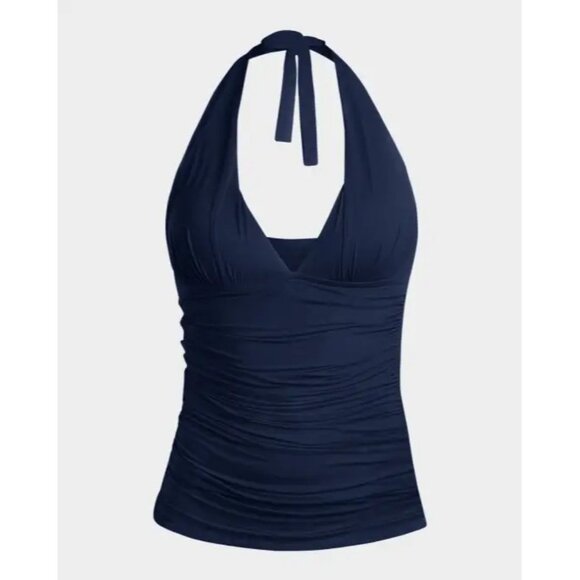 New La Blanca Island Goddess‎ Halter Tankini Swim Top in Navy Size 14 - Picture 3 of 12